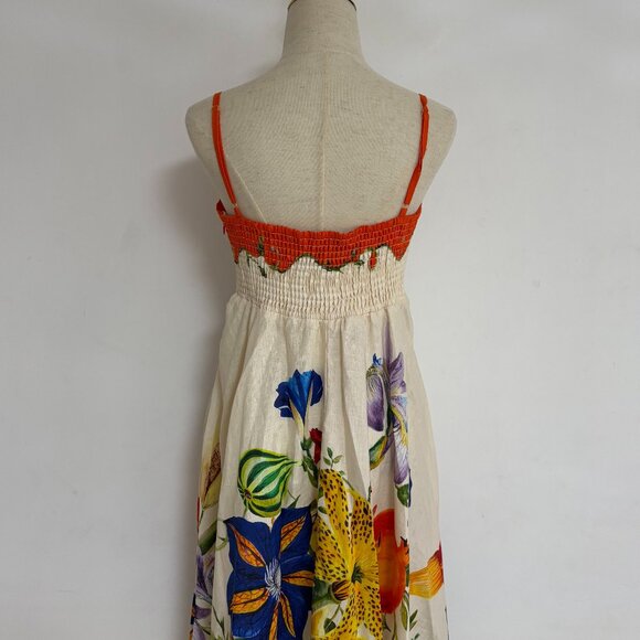 Alemais Pomegranate Floral Print Square-Neck Linen Midi Dress - Picture 8 of 12